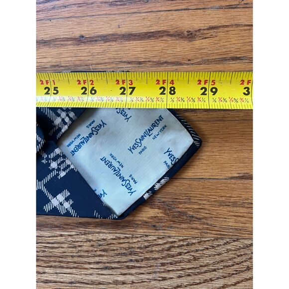 YSL Yves Saint Laurent Blue Abstract Pattern Silk Neck Tie - Picture 6 of 6